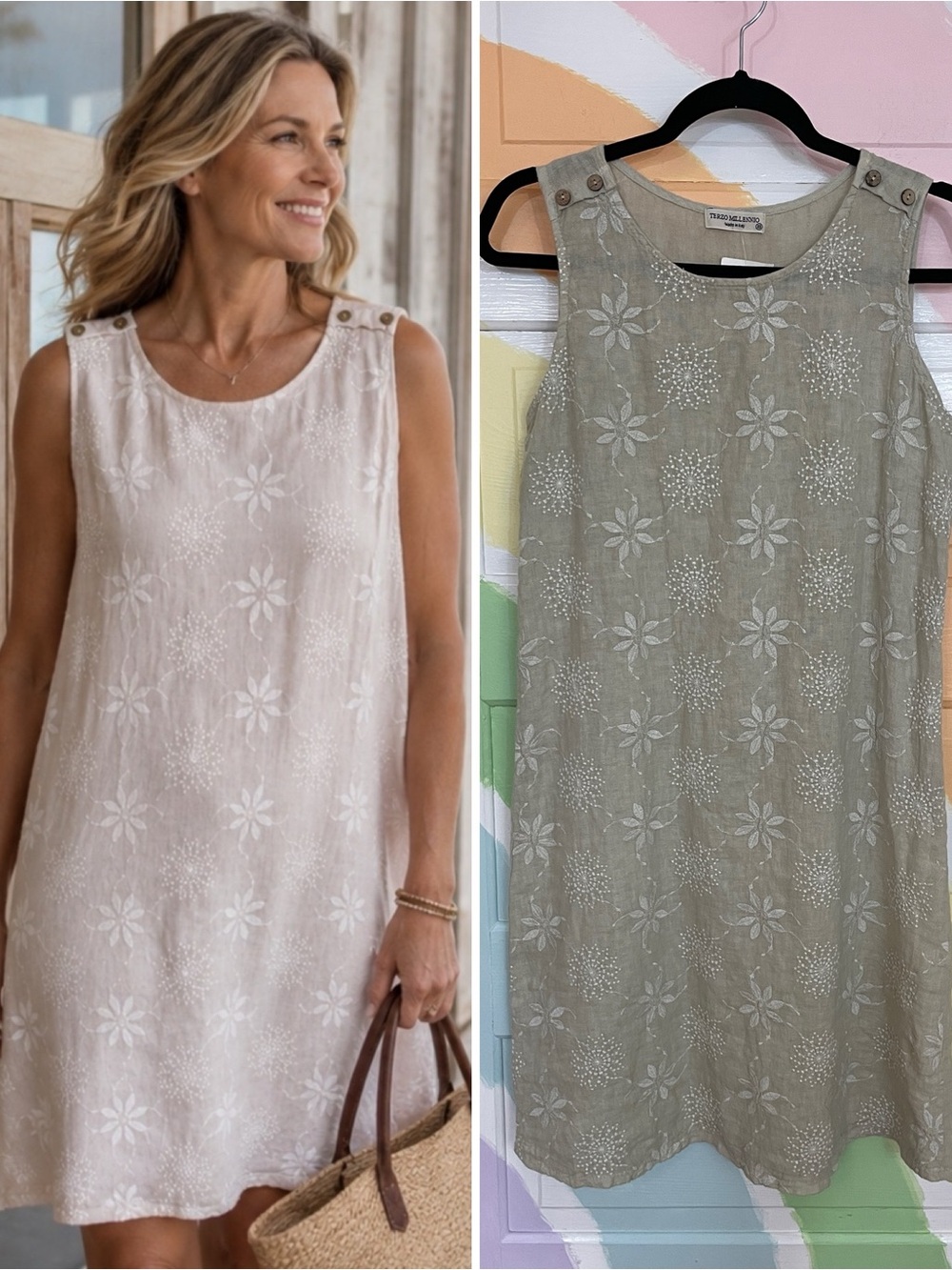 NWT Terzo Millennio Italian Embroidered Linen Floral Beachy Dress Sz XS 💚🎀